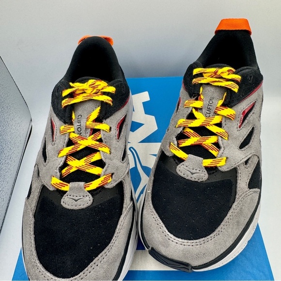 NWT Hoka Clifton L Suede in Black / Lunar Rock Grey UNISEX Shoes Leather BLRK main image 12
